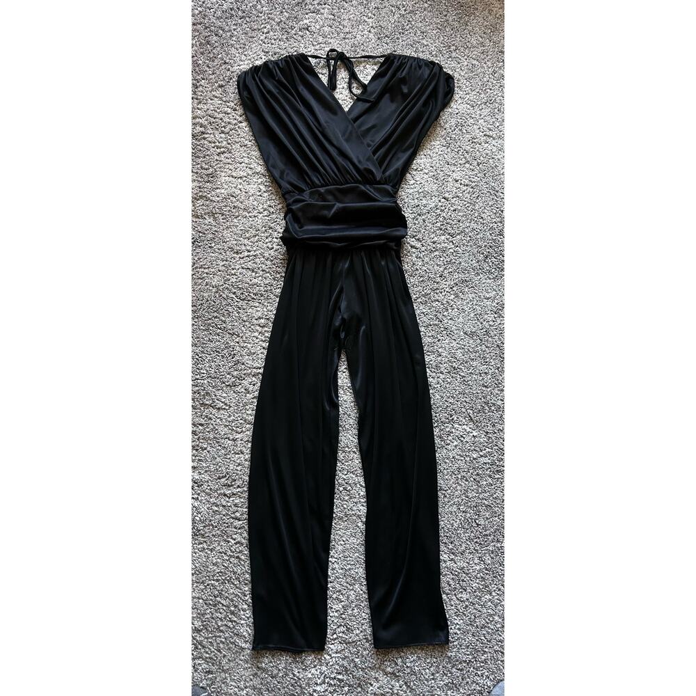Vintage Black Draped Halter Jumpsuit Wide Leg Size S/M